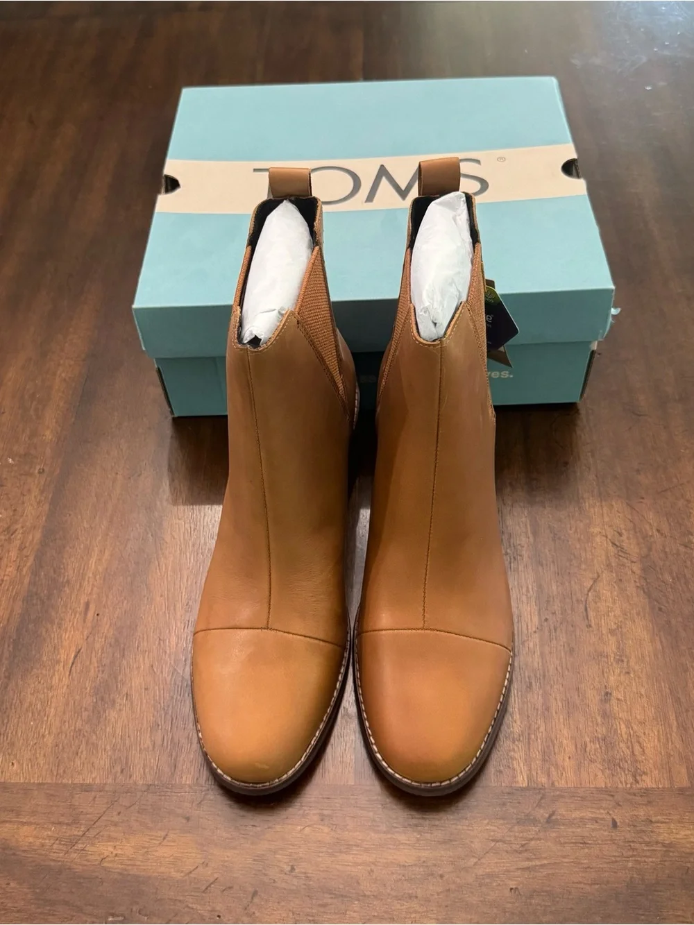 TOMS Esme Tan Leather Ankle Booties